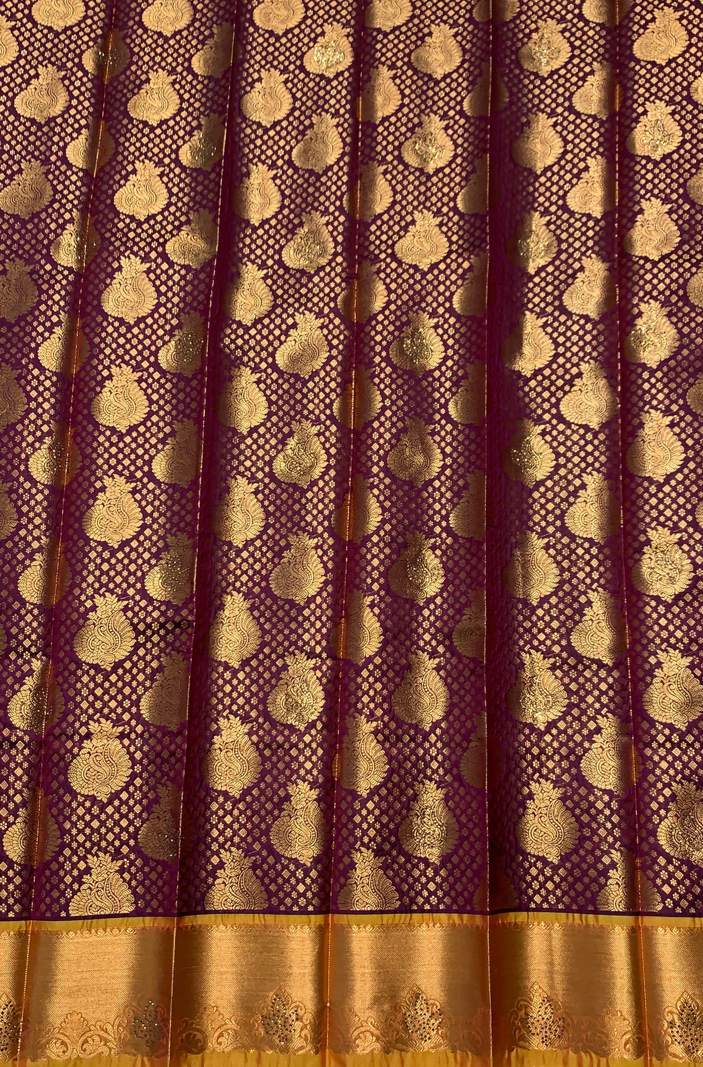 Vegan Silk Saree Maroon Colour with Copper and Golden Yellow Border