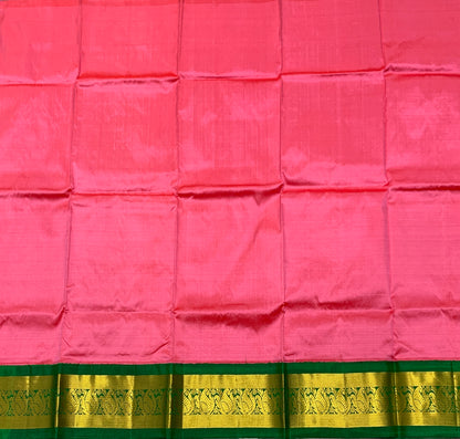 Pink Shade Pure Kanchipuram Kids Pattu Pavadai with Contrast Border for age 2 to 5