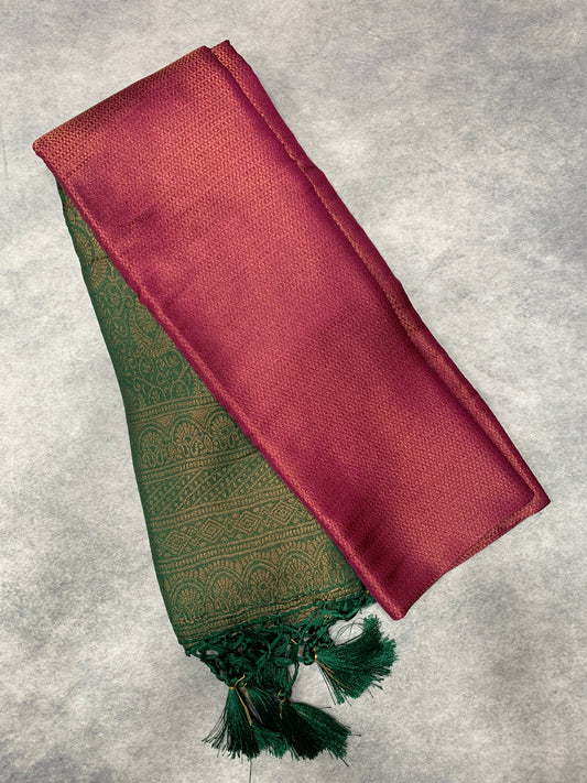 Soft Silk Saree Beetroot Colour with Green Colour Pallu
