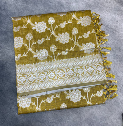 Banaras Katan Saree Pasi Payaru Green Colour with Katan Work Border