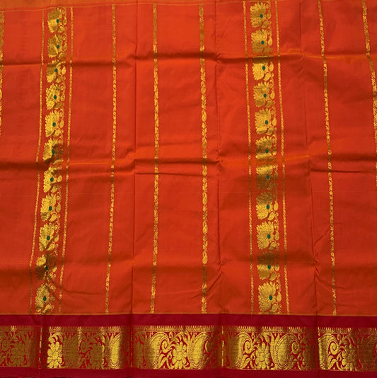 Orange Shade Semi Silk Kids Pattu Pavadai with Self border for Age 2 to 5