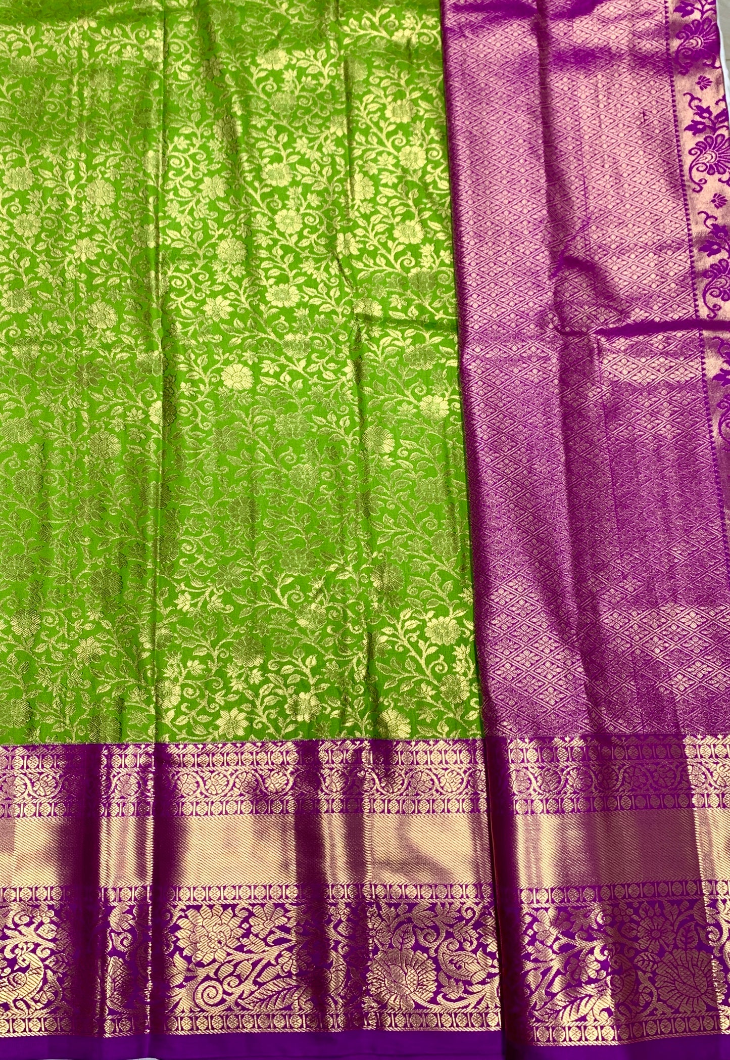 Olive Green Colour Semi Silk Saree with Big Magenta Border