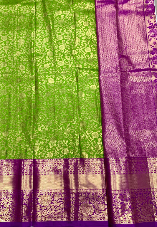 Olive Green Colour Semi Silk Saree with Big Magenta Border