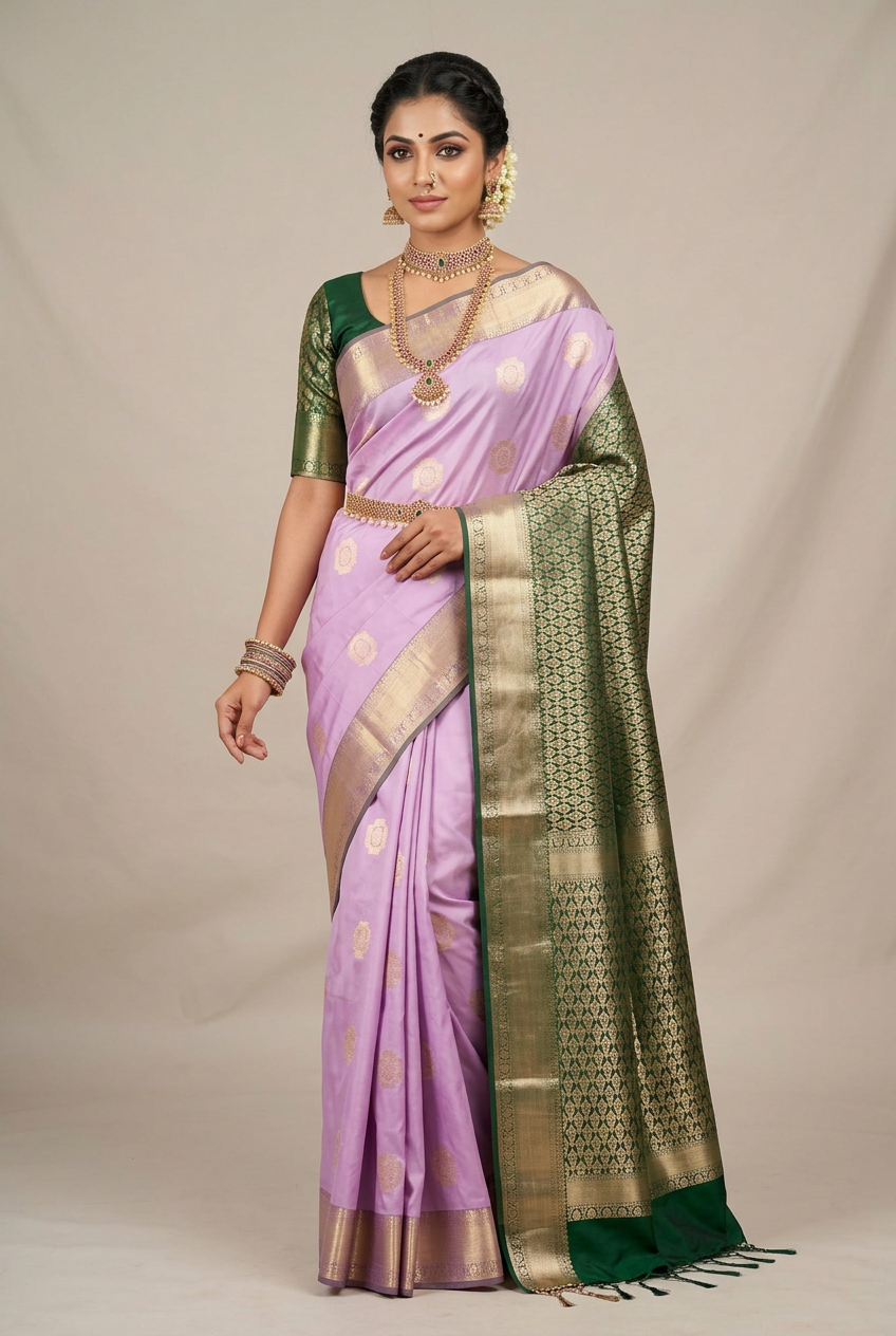 Art Silk Saree Lavender with Copper Zari Border