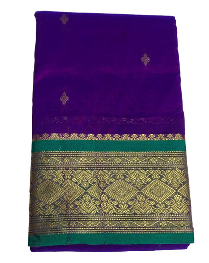 Violet Shade Saree with Golden and Green Border