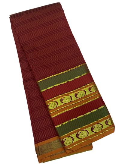 Arani Silk Saree Brown Colour with Olive Green and Brown Border