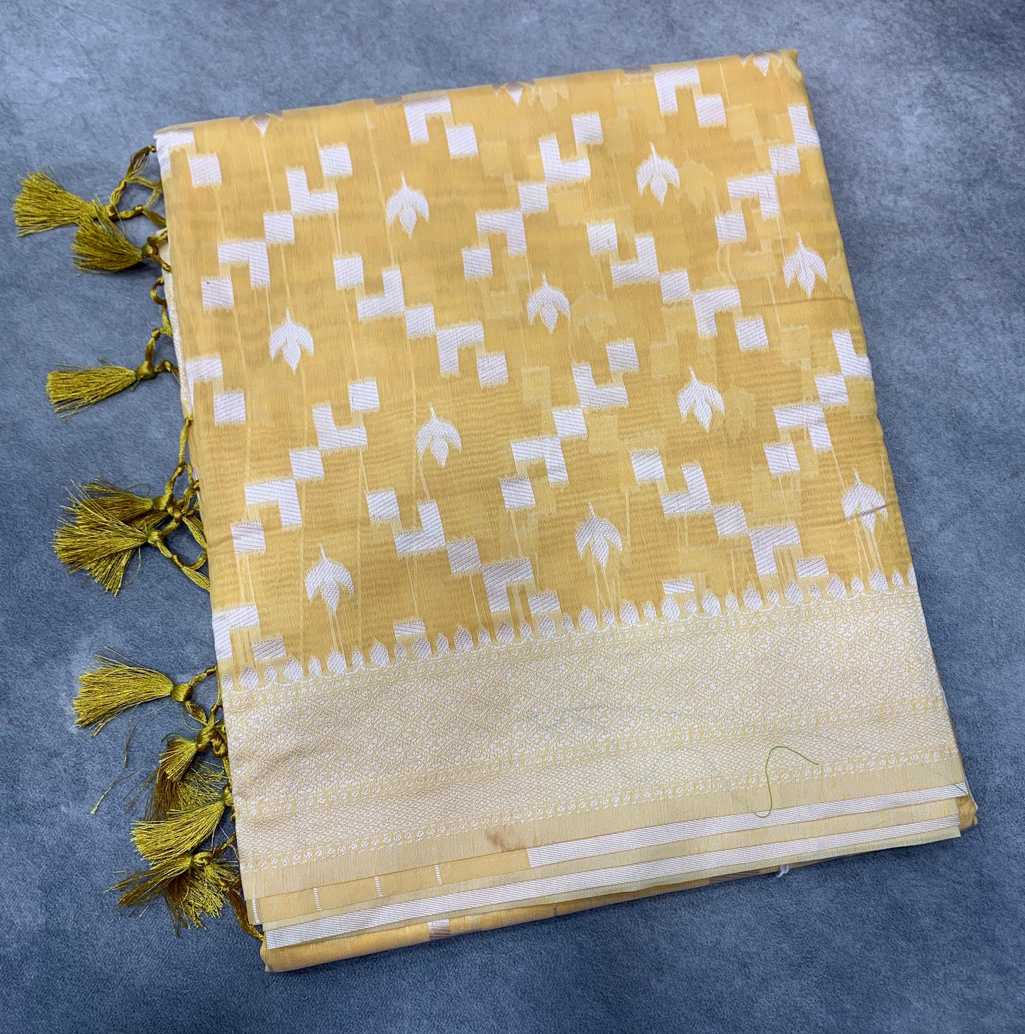 Banaras Katan Saree Yellow Colour with Katan Work Border