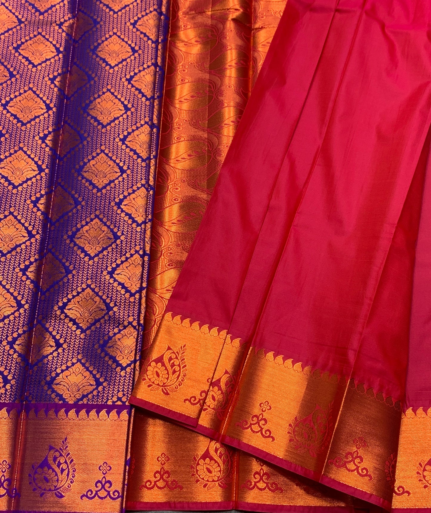 Vegan Silk Saree Blue Colour with Magenta and Copper Border