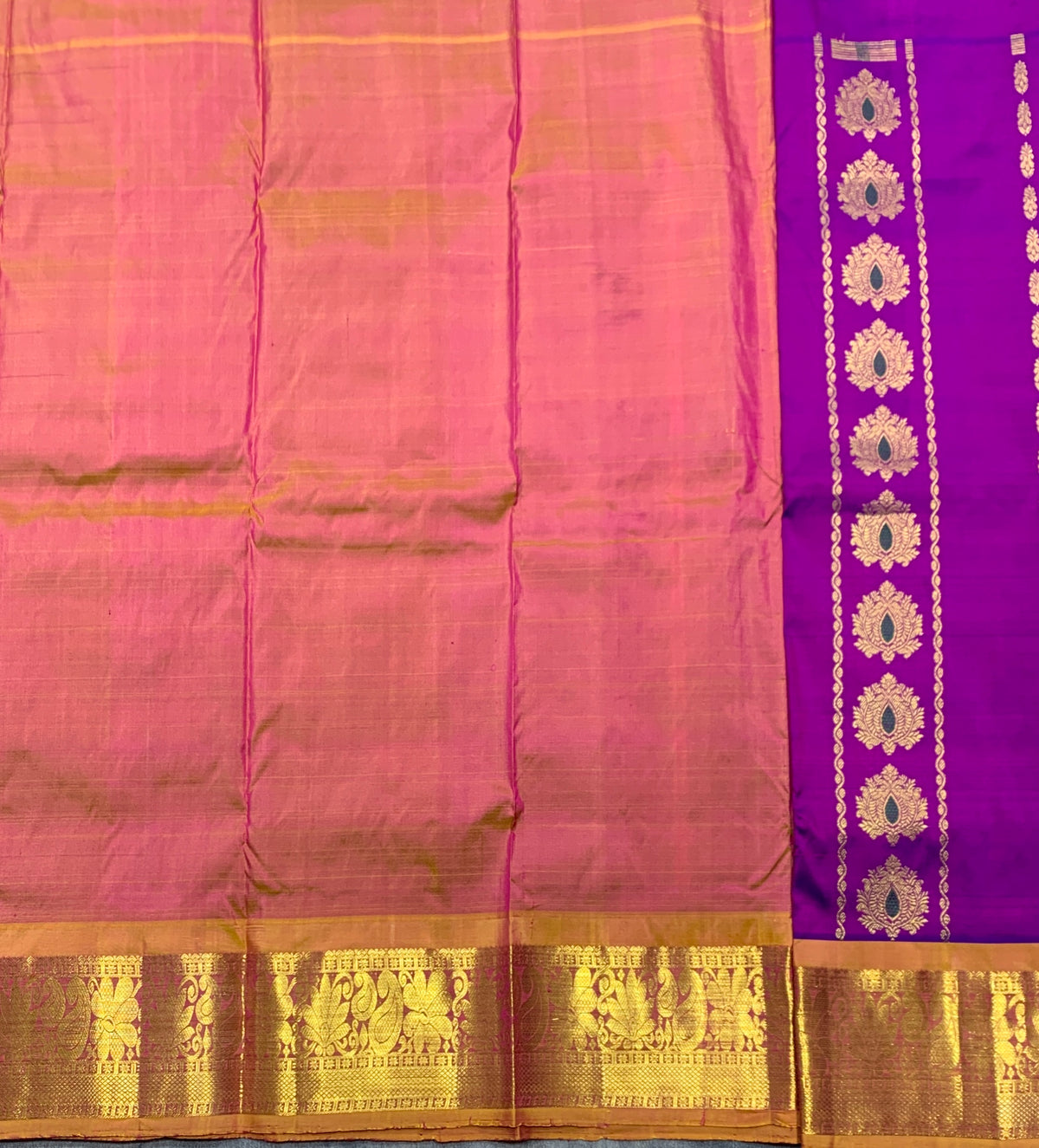 Purple Shade Semi Silk Kids Pattu Pavadai with Contrast border for Age 2 to 5 Years