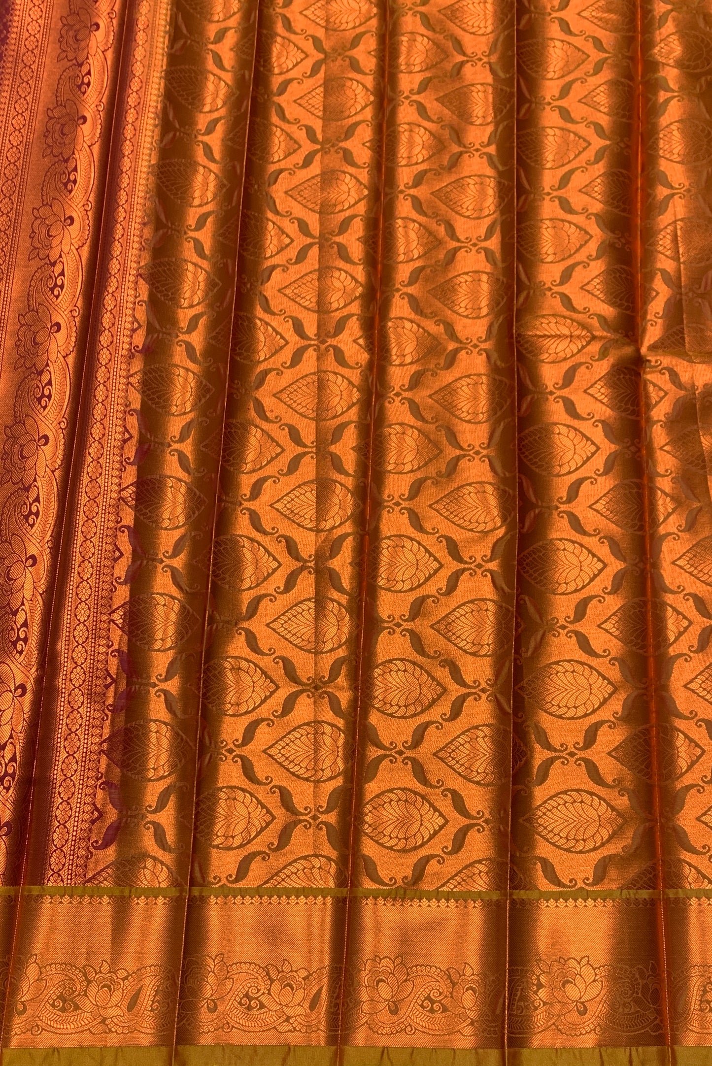 Vegan Silk Saree Maroon Colour with Golden Yellow and Copper Border