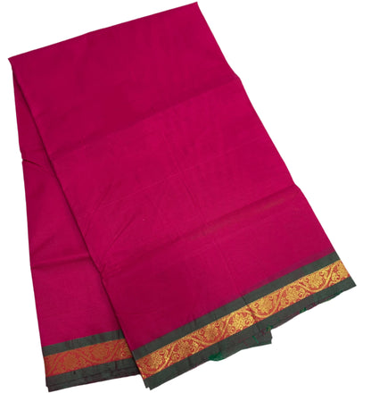 Chettinad Cotton Saree Pink Colour with Green Border