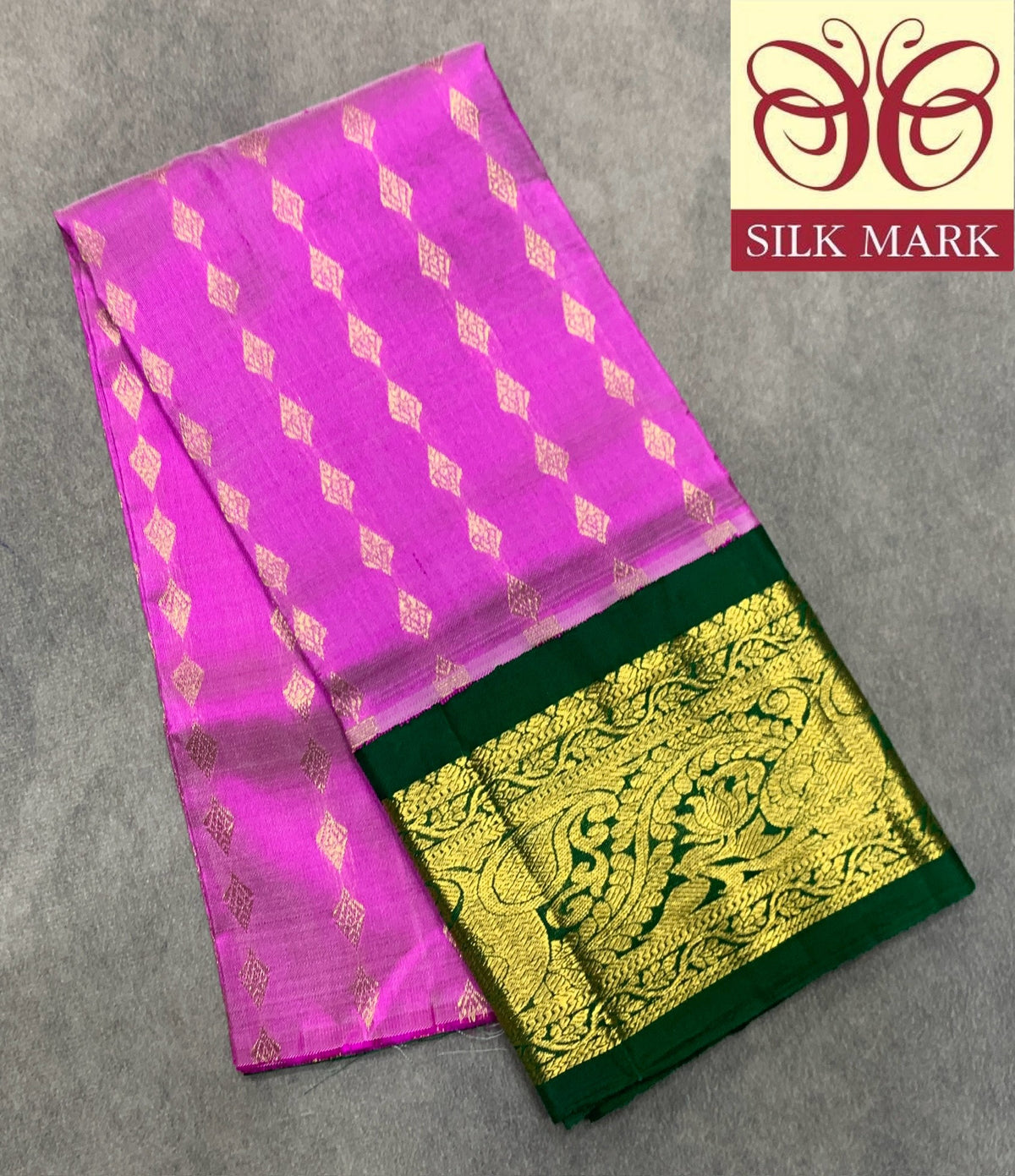 Pink Shade Pure Kanchipuram Kids Pattu Pavadai with Contrast Border for Newborn to 2 Years