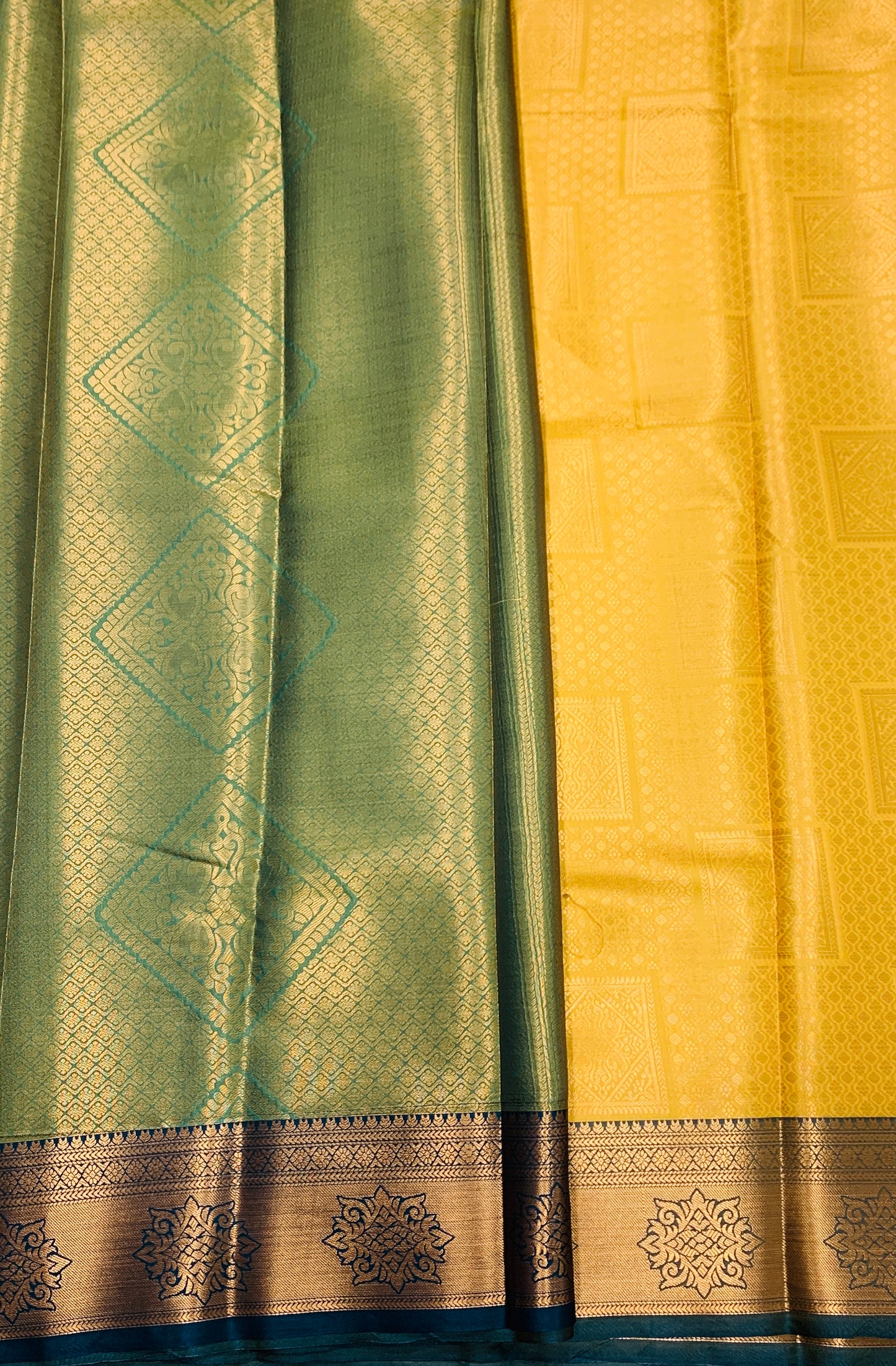 Art Silk Saree Golden Yellow Colour with Green Border