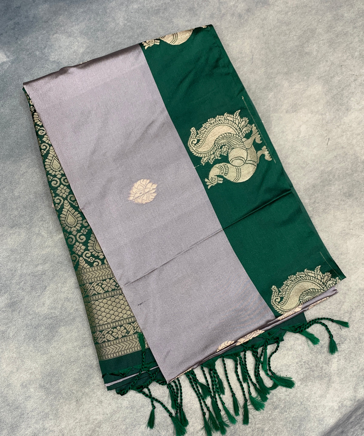 Art Silk Saree Gray Colour with Green Colour Border