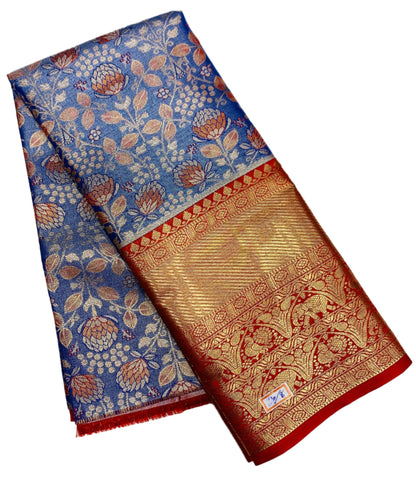 Blue Shade Vegan Silk Kids Pattu Pavadai with Contrast Border for age 2 to 5