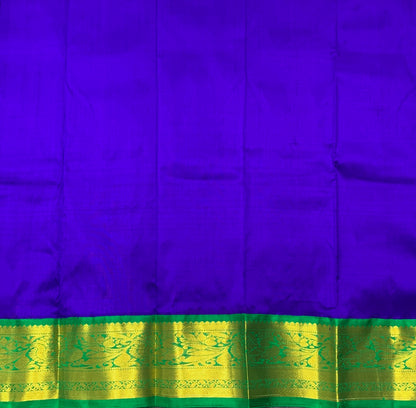 Blue Shade Pure Kanchipuram Kids Pattu Pavadai with Contrast Border for Newborn to 2 Years
