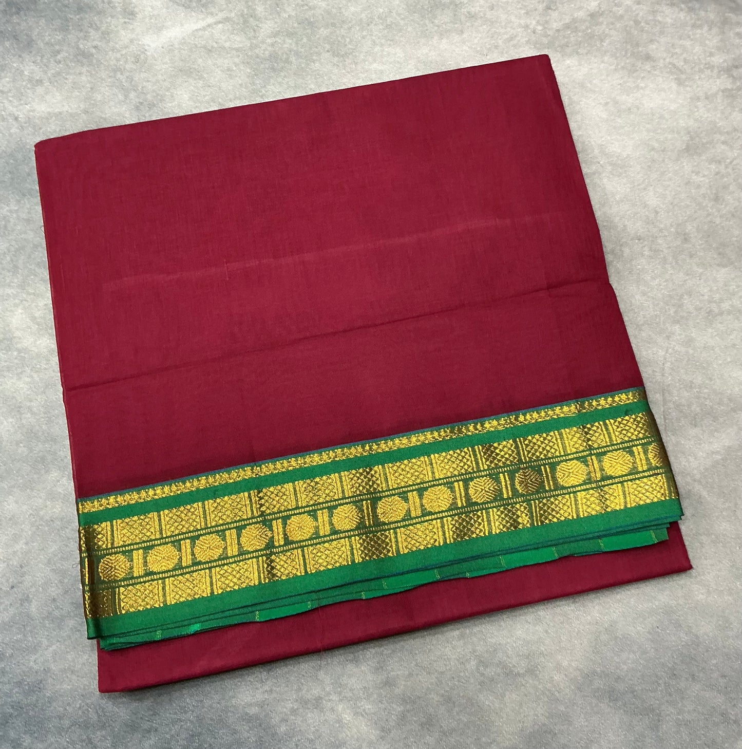 Chettinad Cotton Saree Maroon Colour with Light Green Colour with Zari Work Border