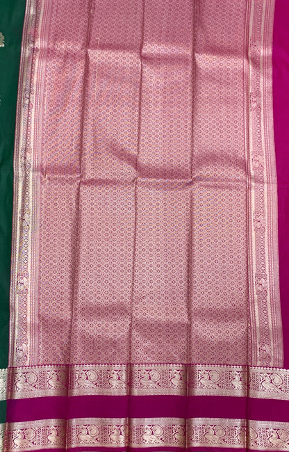 Soft Silk Casual Saree Green Colour with Rettai Pettu Border