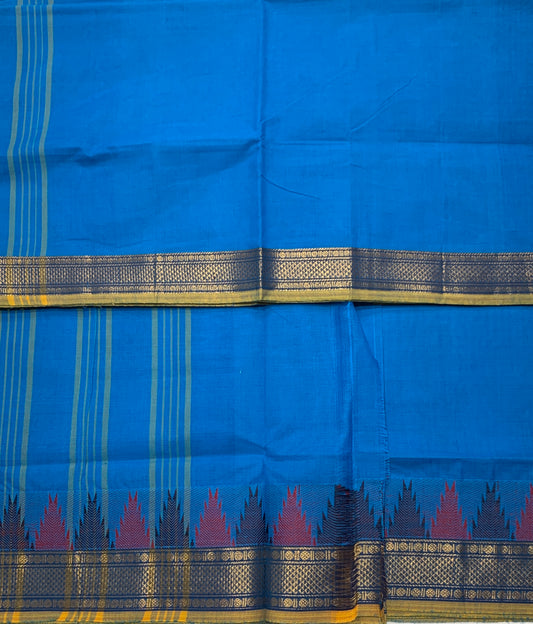 Chettinad Cotton Saree Sky Blue Colour with Blue Border