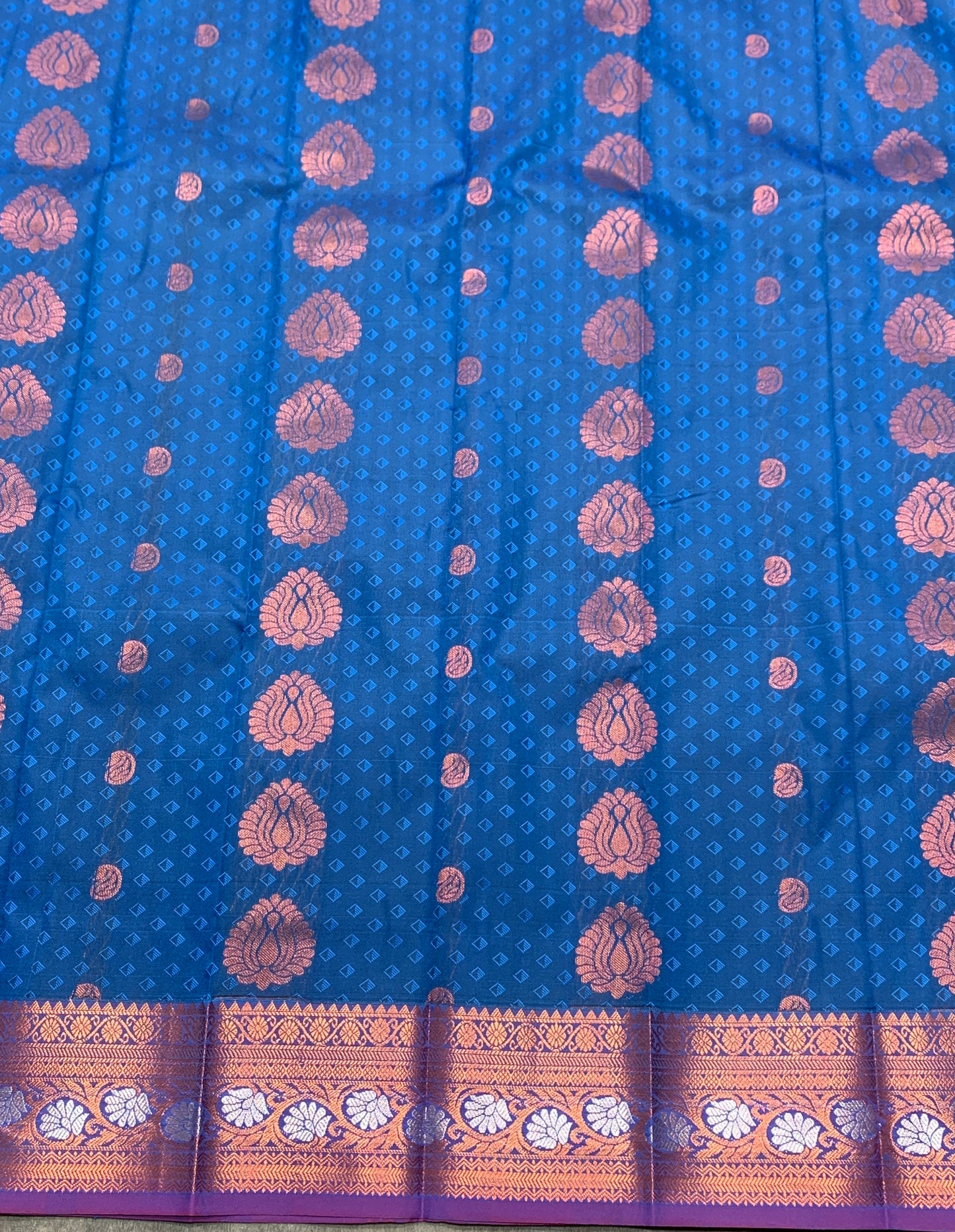 Vegan Silk Saree Aqua Blue Colour Saree with Copper and Floral Design