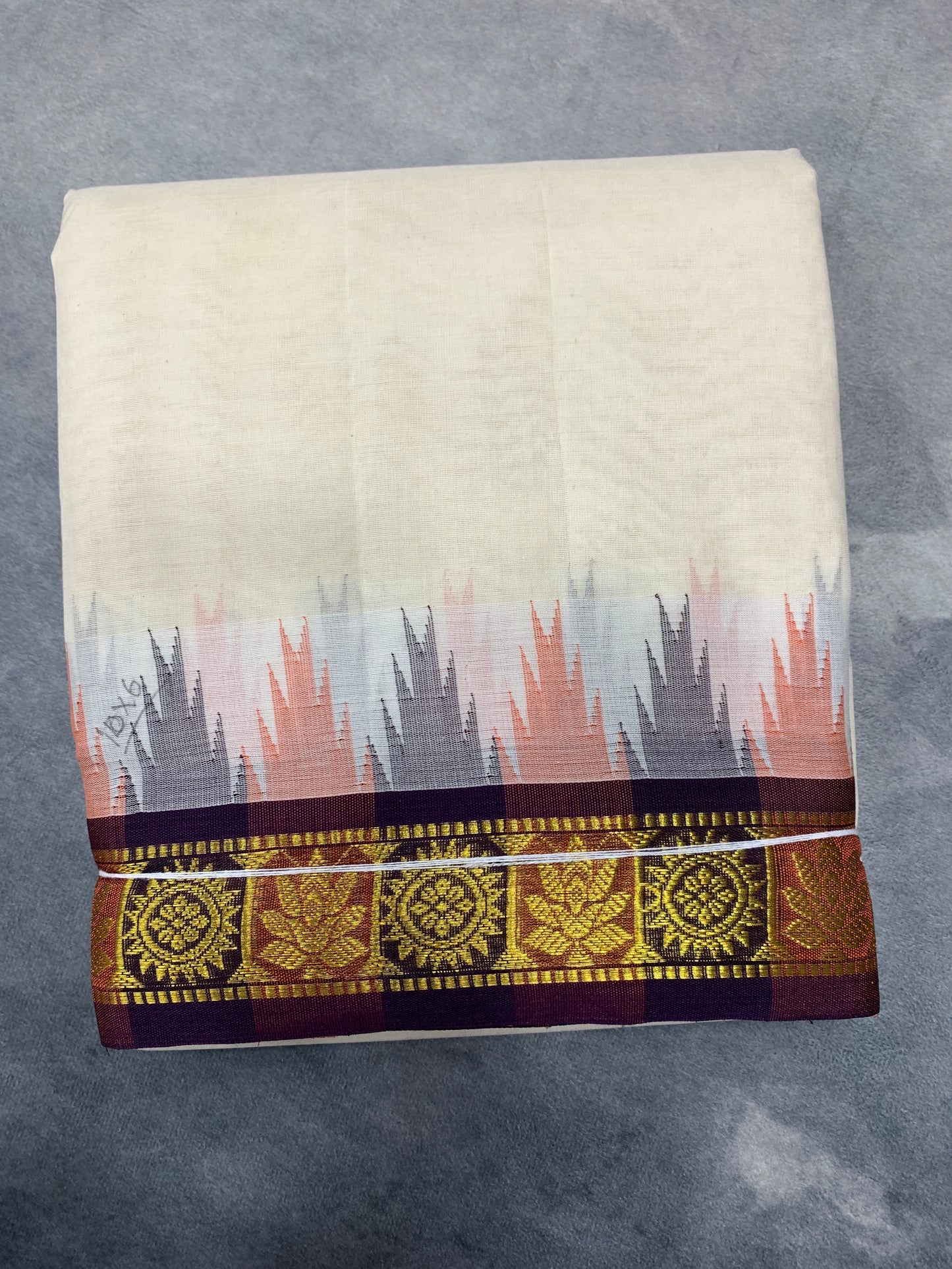 10X6 Korvai Cotton Dhoti Half White Colour with Multi Colour Border