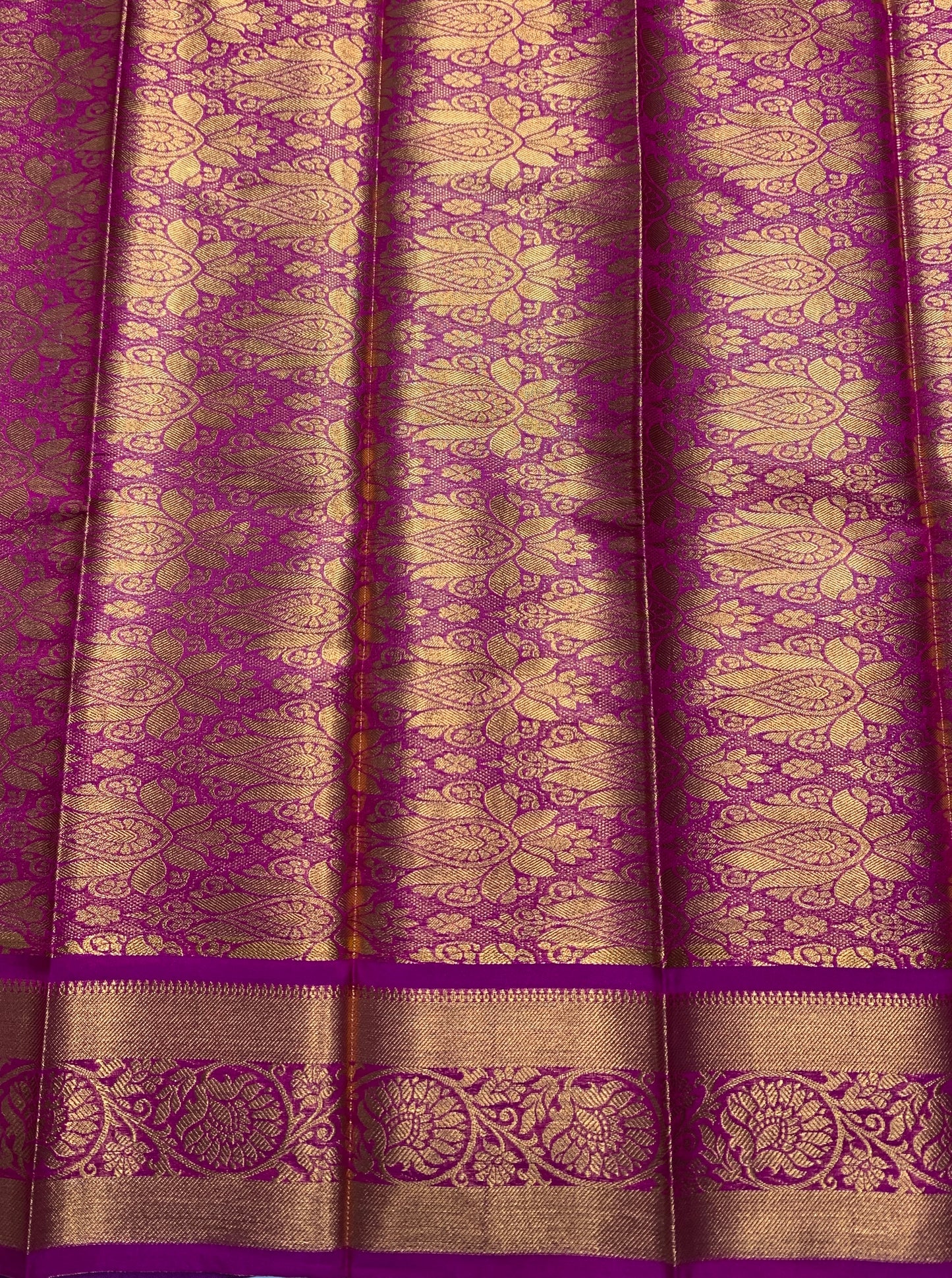 Vegan Silk Saree Green Colour with Copper and Magenta Border