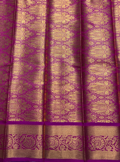 Vegan Silk Saree Green Colour with Copper and Magenta Border