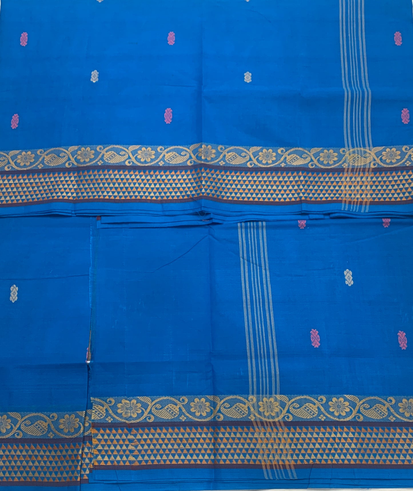 Chettinad Cotton Saree Blue Shade with Brown Border