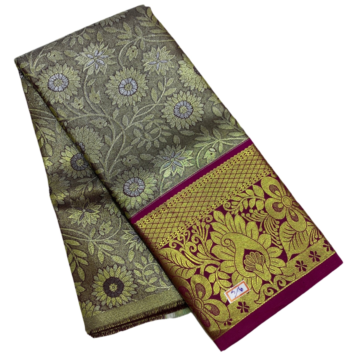 Golden Gray Shade Vegan Silk Kids Pattu Pavadai with Contrast Border for age 2 to 5