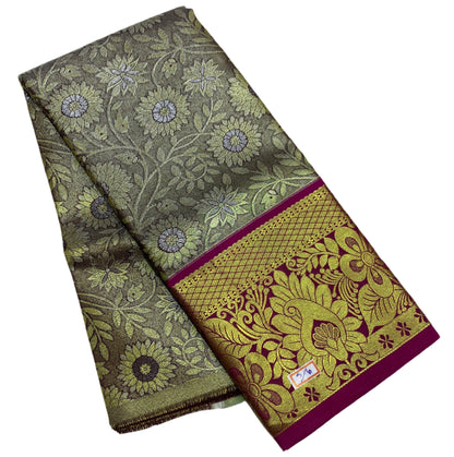 Golden Gray Shade Vegan Silk Kids Pattu Pavadai with Contrast Border for age 2 to 5