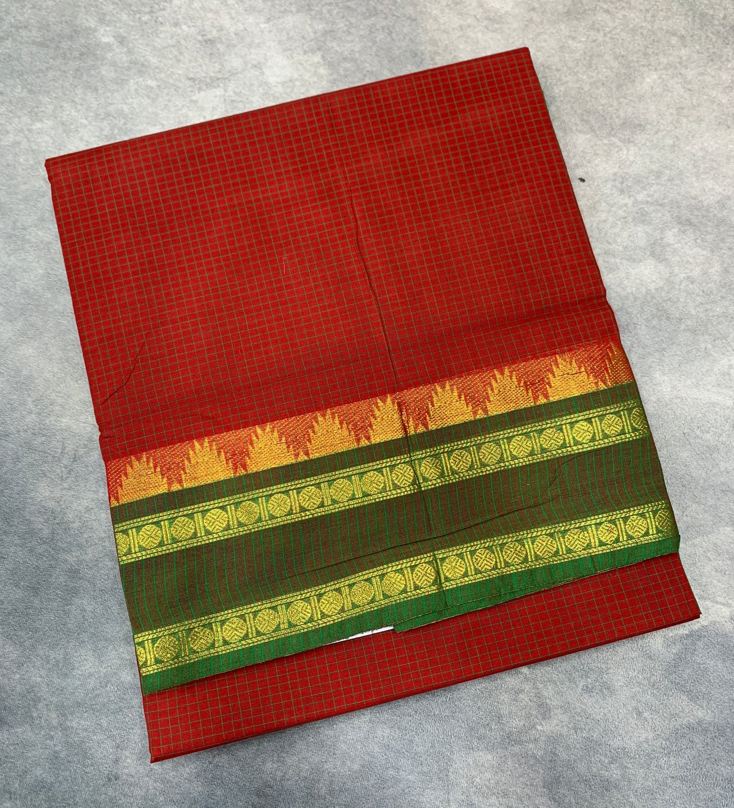 Chettinad Cotton Saree Red Colour with Rettai Pettu Border