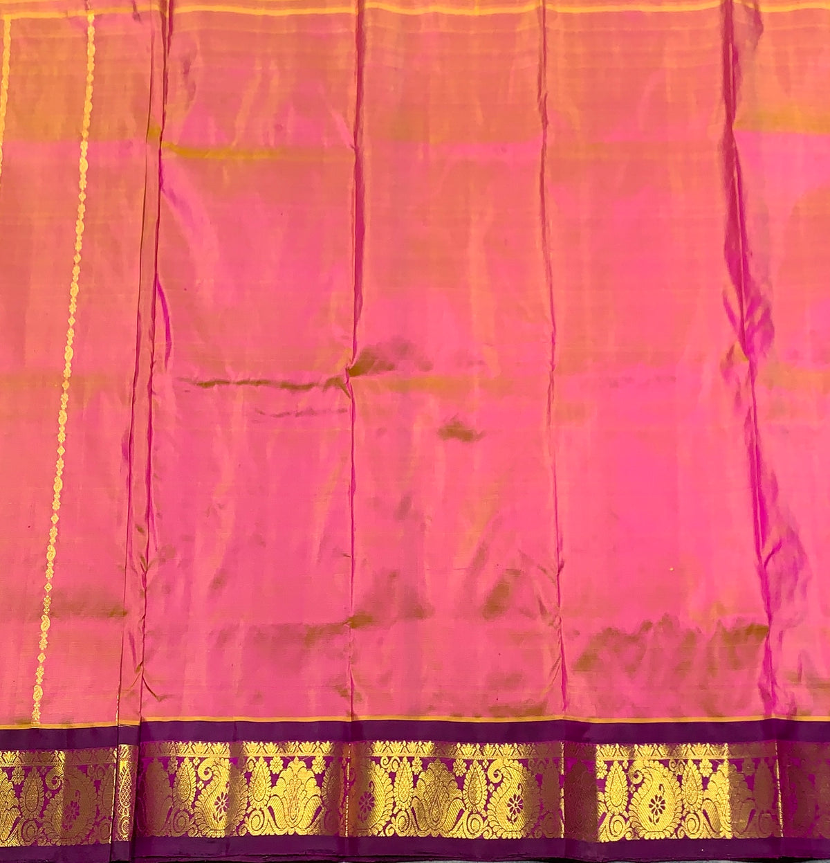 Vibrant Pink Shade Semi Silk Kids Pattu Pavadai with Contrast border for Age 2 to 5 Years