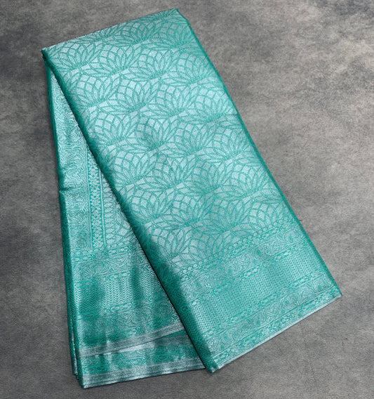 Fancy Tissue Saree Light Sapphire Colour with Self Design Border