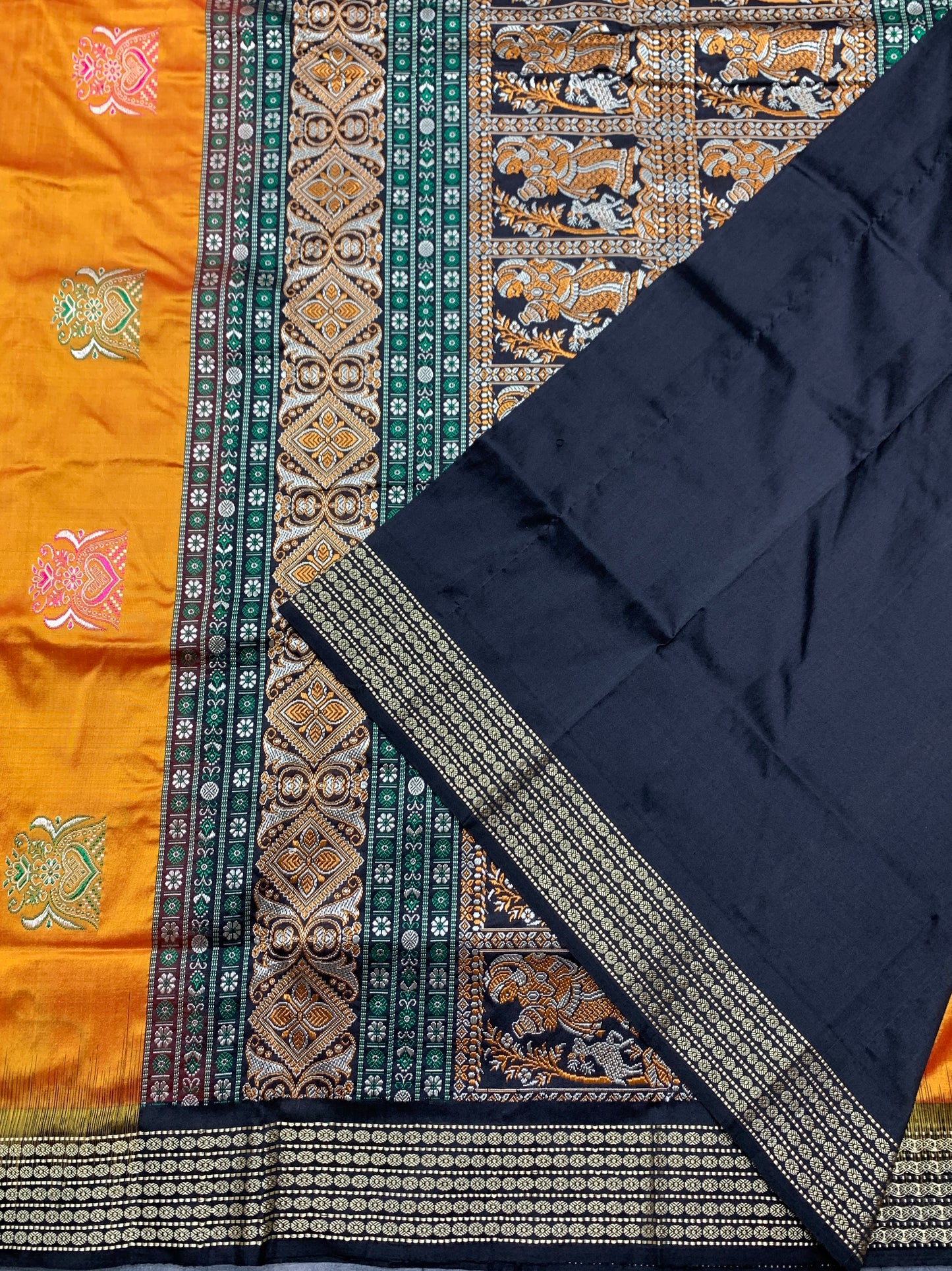 Pure Kanchipuram Silk Golden Colour with Block Colour Thread Work Border