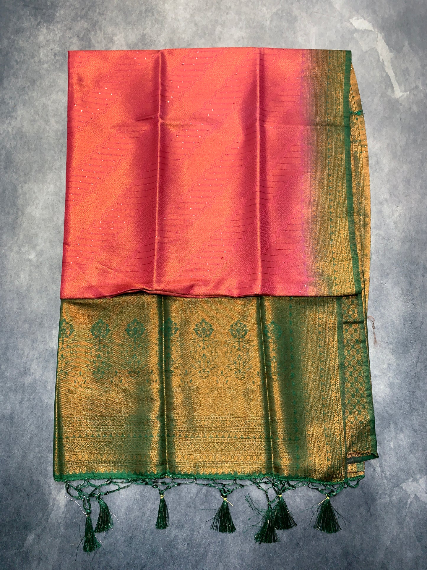 Soft Silk Saree Light Pink Colour with Green Colour Pallu