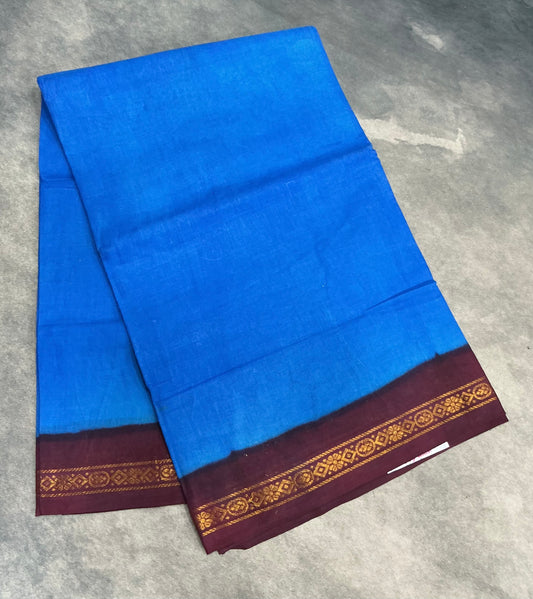 Chettinad Sungudi Cotton Saree Sky Blue Colour with Brown Colour Border