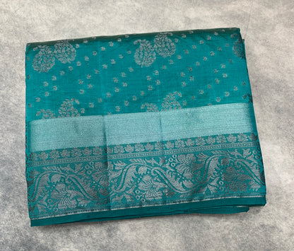 Tussar Saree Colour Rama Green Colour With Block Zari Work Border