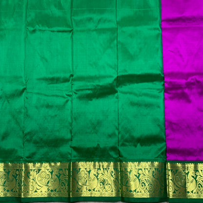 Purple Shade Pure Kanchipuram Kids Pattu Pavadai with Contrast Border for Newborn to 2 Years