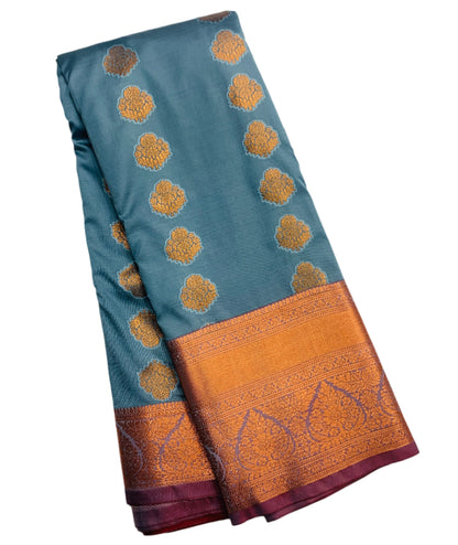 Vegan Silk Saree Gray shade with Brown Border