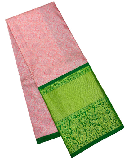 Baby Pink shade Vegan Silk Kids Pattu Pavadai with Contrast border for age above 10 years