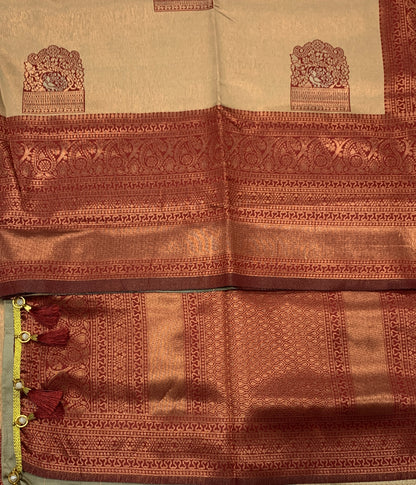 Art Silk Saree Sandal Colour with Maroon Border