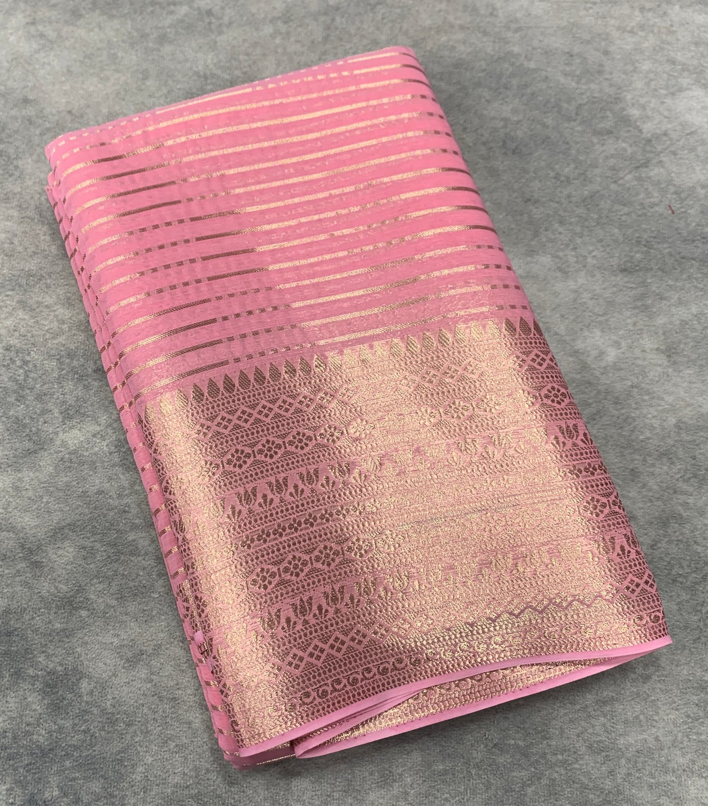 Georgette Saree Baby Pink Colour with Sliver Floral Design Border
