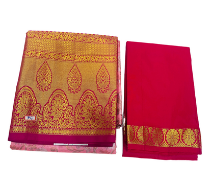 Baby Pink Shade Vegan Silk Half Saree Contrast Border for age above 10 years