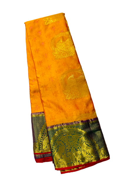 Yellow Shade Kanchipuram Silk Saree with Green Border