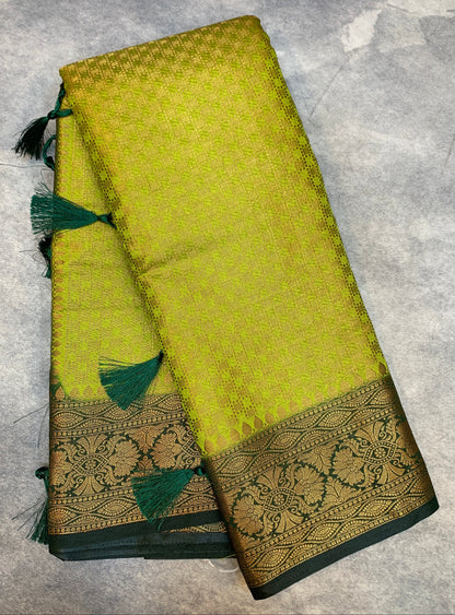 Crepe Saree Olive Green Colour with Green Border