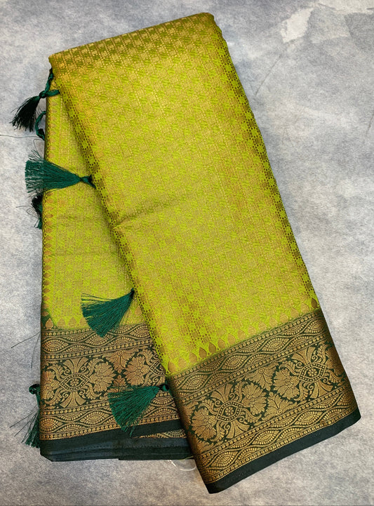 Crepe Saree Olive Green Colour with Green Border
