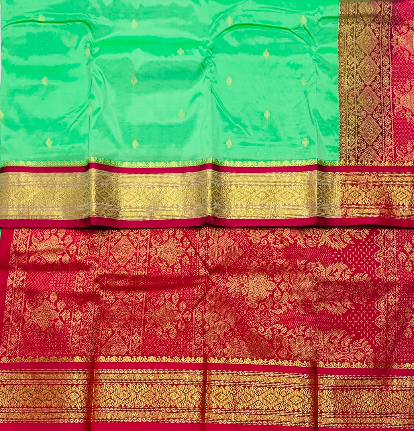 Bright Mint Shade Saree with Golden and Pink Border