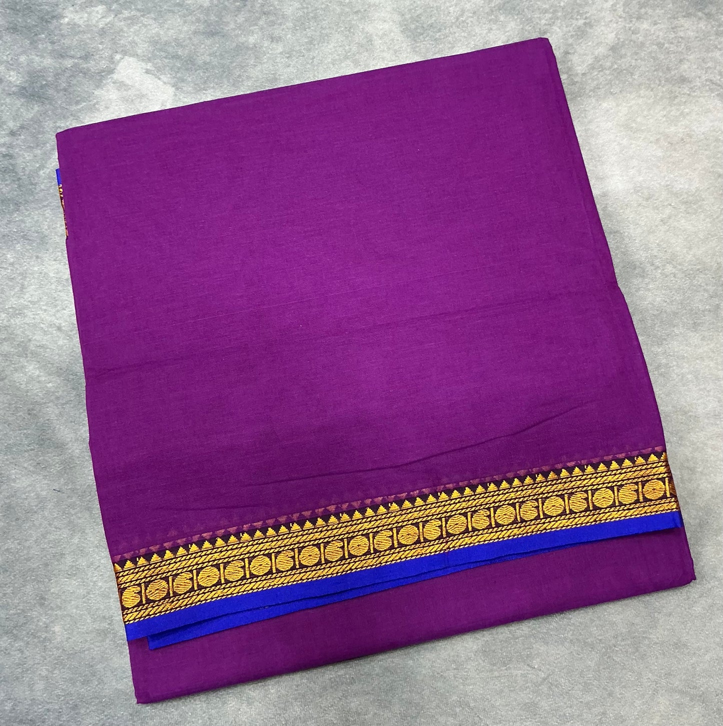 Chettinad Cotton Saree Magenta Colour with Blue Colour with Thread Work Border