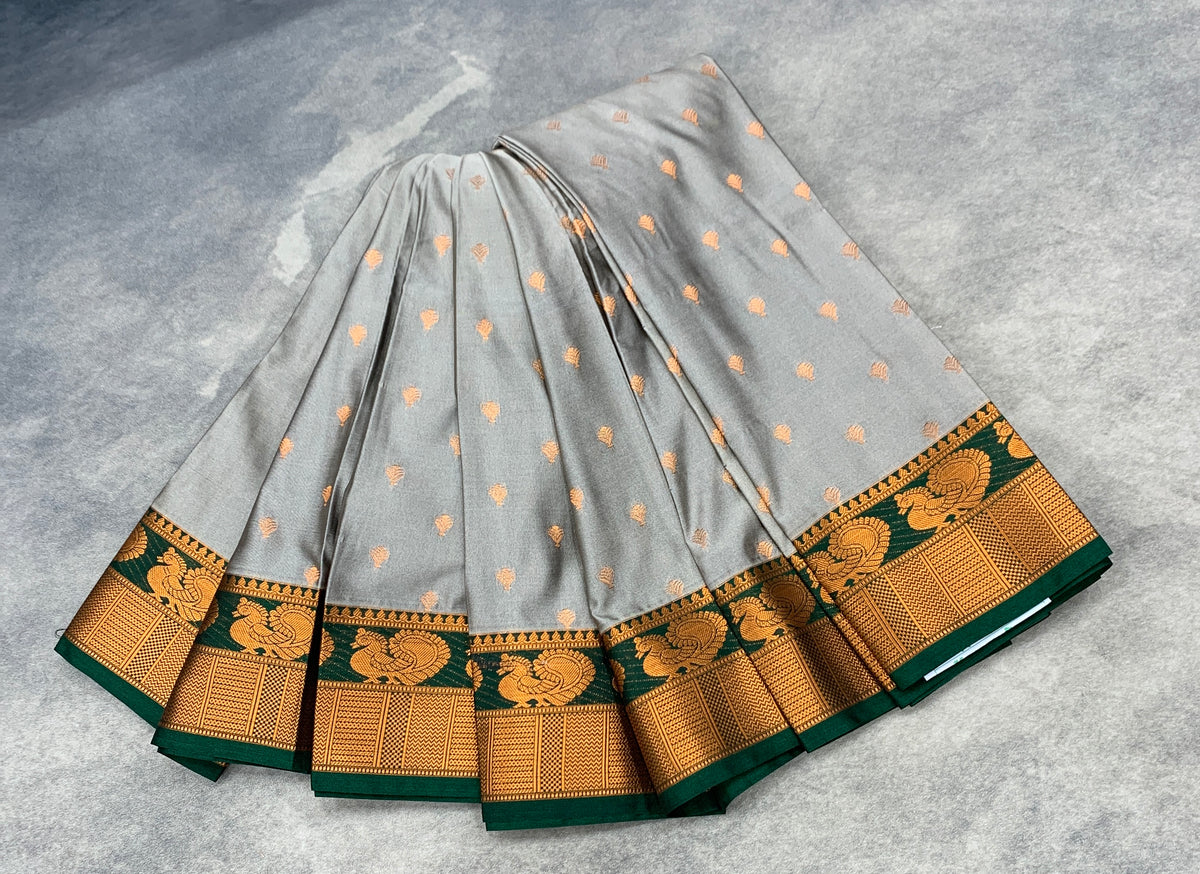 Soft Silk Casual Saree Grey with Green Colour Border