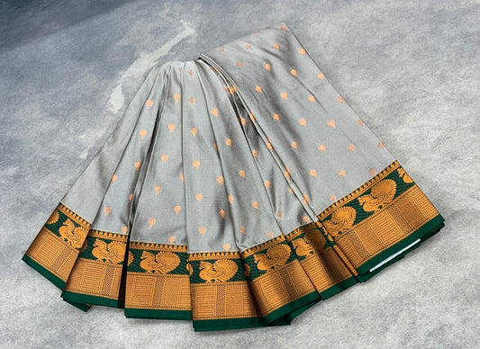 Soft Silk Casual Saree Grey with Green Colour Border